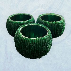 Set of 3 Green Sequin Beaded‎ Napkin Rings